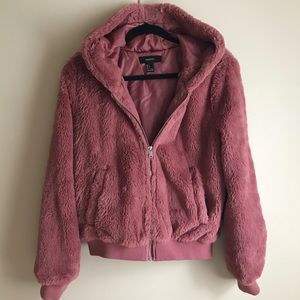 Forever21 Hooded Faux Fur Bomber Jacket
